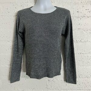 CTME Womens Sweater M Gray Silver Ribbed Long Sleeve Stretch AU4